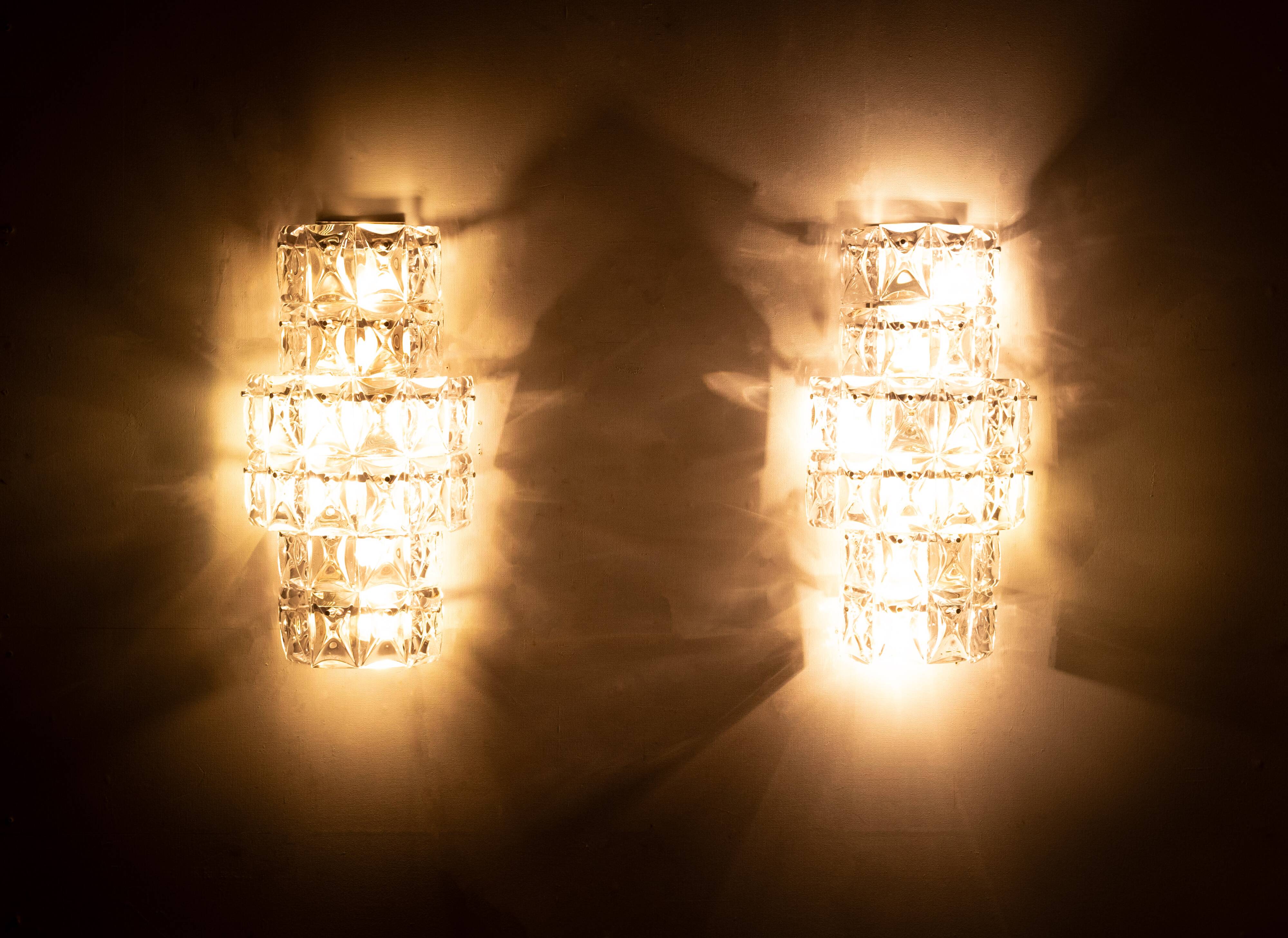 Grandes appliques murales en cristal Kinkeldy des années 1970, Allemagne.