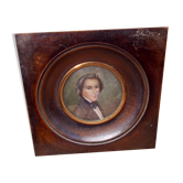 Portrait miniature Homme dans un encadrement bois