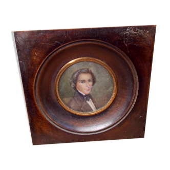 Portrait miniature Homme dans un encadrement bois