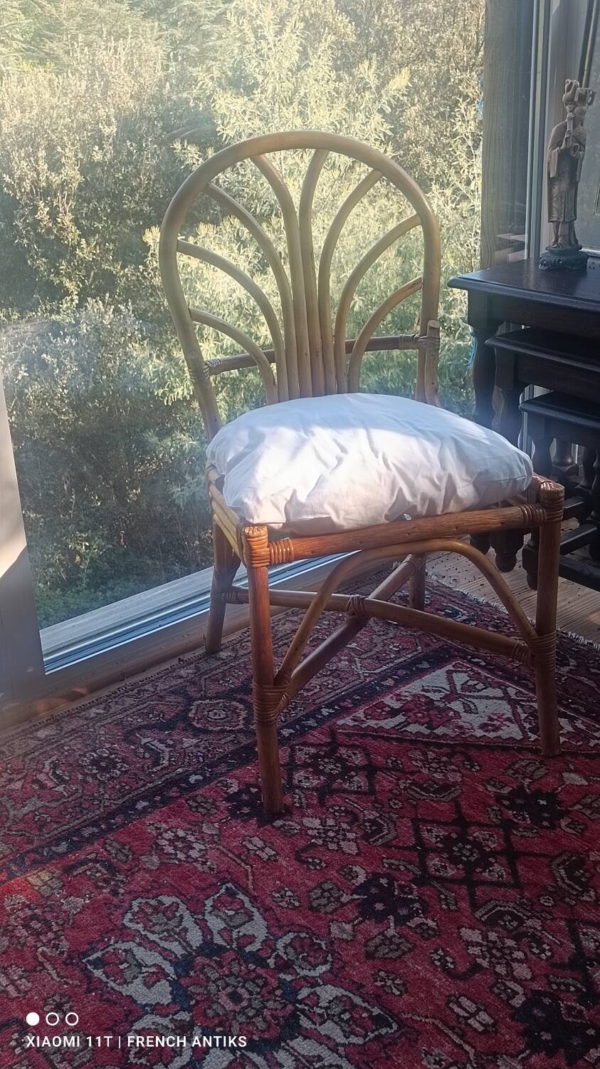 Chaise vintage en rotin et bambou, France, des années 1960