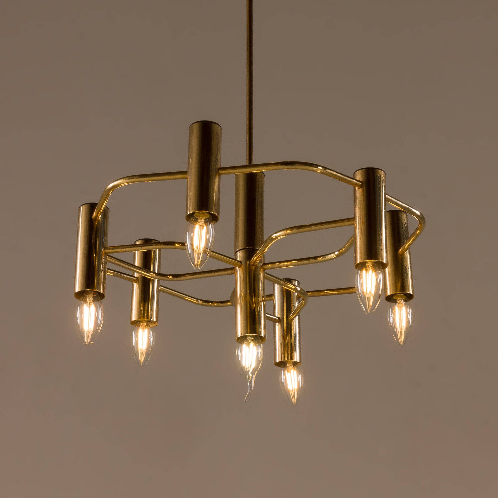 Lustre en laiton géométrique vintage par Gaetano Sciolari, années 1970