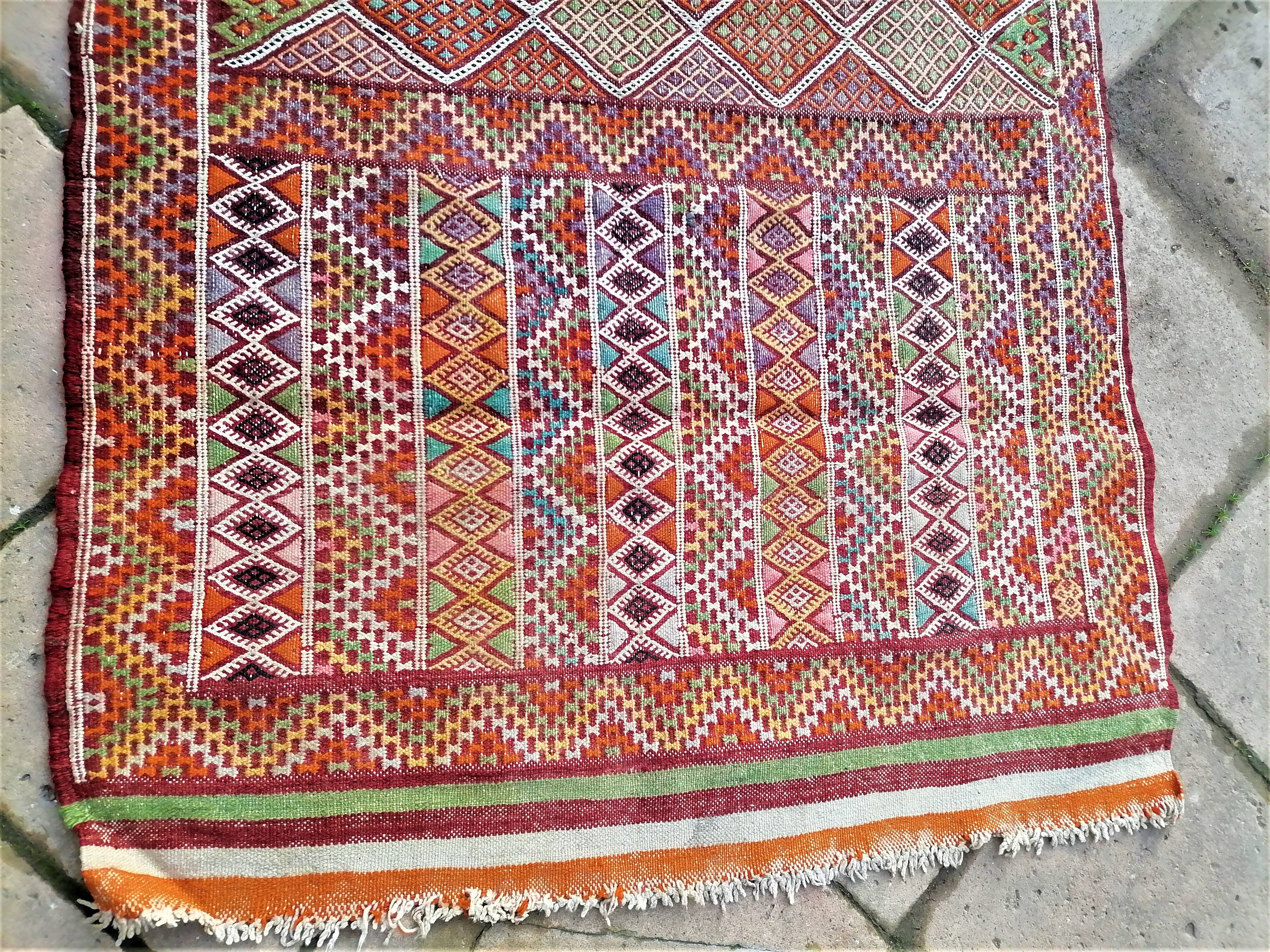 Old kilim handmade wool oriental rug - 150 x 81cm