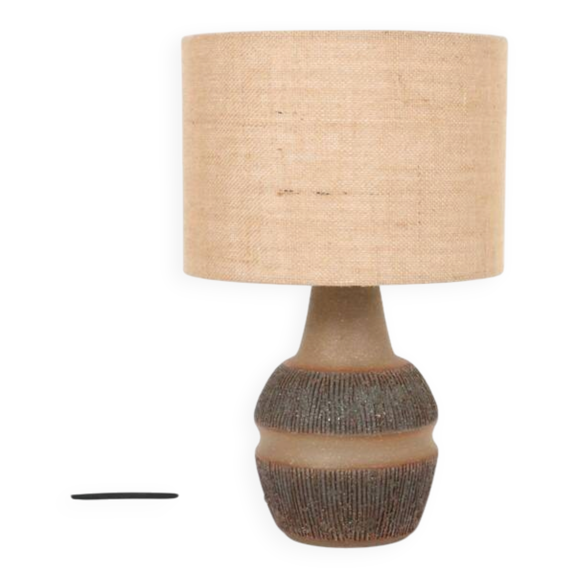 Handmade Søholm / Einar Johansen ceramic table lamp with jute lampshade / Mid-century Danish modern design / 1960s / 1970s