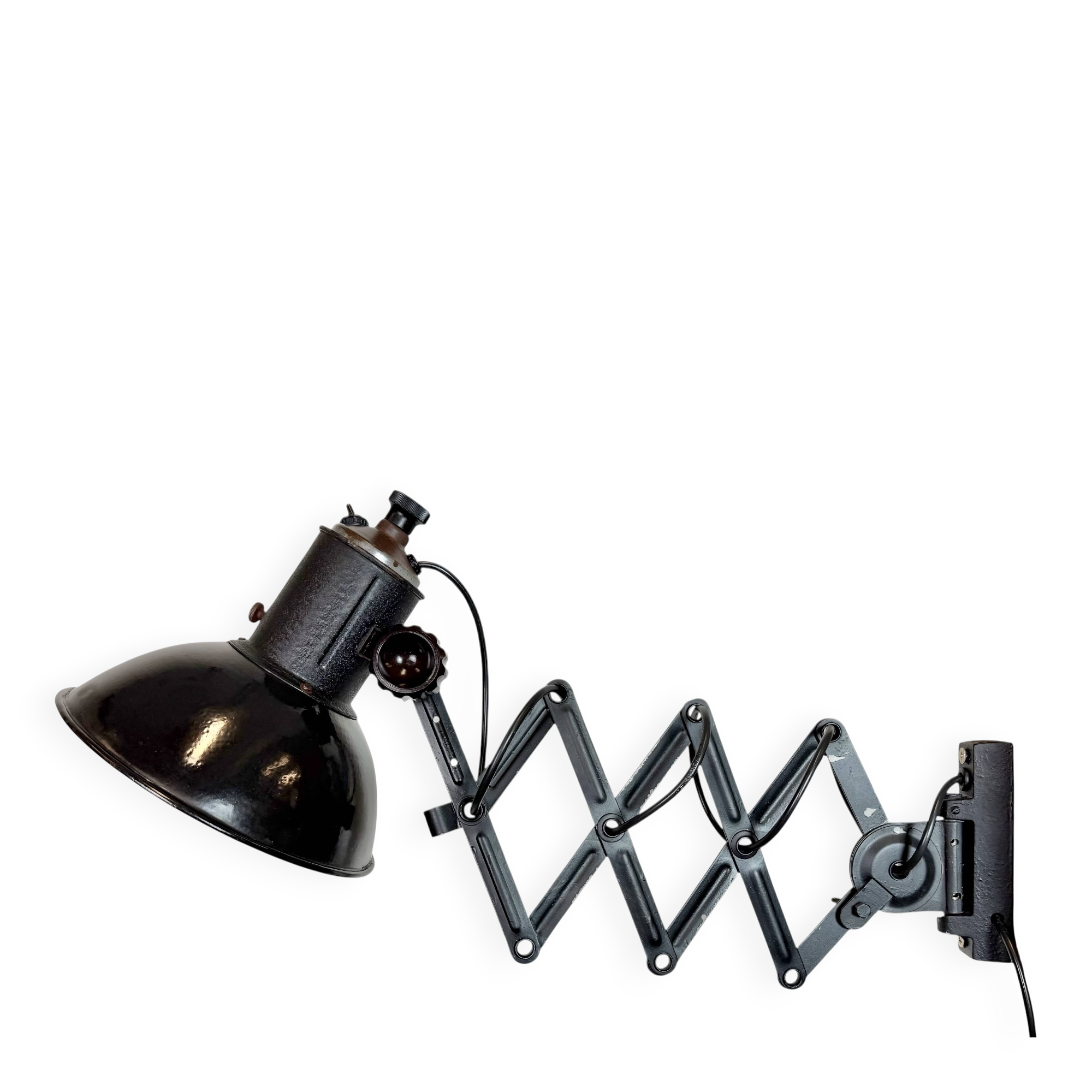 Industrial Black Enamel Scissor Wall Lamp, 1950s