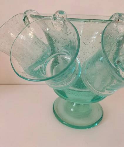 Service en verre soufflé bullé vert d'eau – Coupe sur pied, 5 tasses et louche