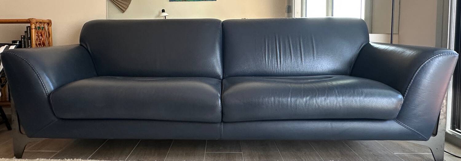 3-seater navy blue leather sofa Ligne Roset model Réflexion