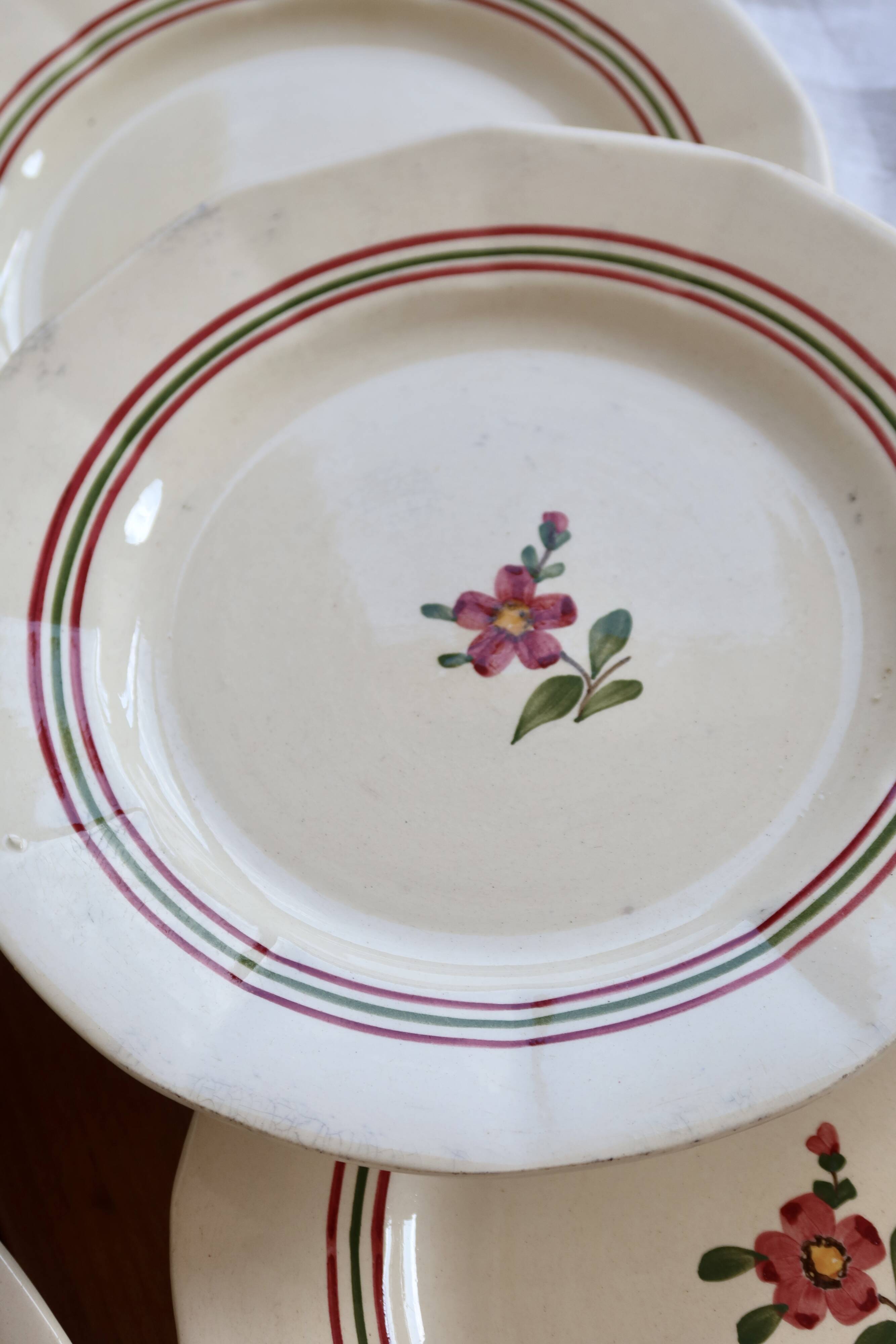 6 antique flat plates made of ironstone from Sarreguemines - Armelle model