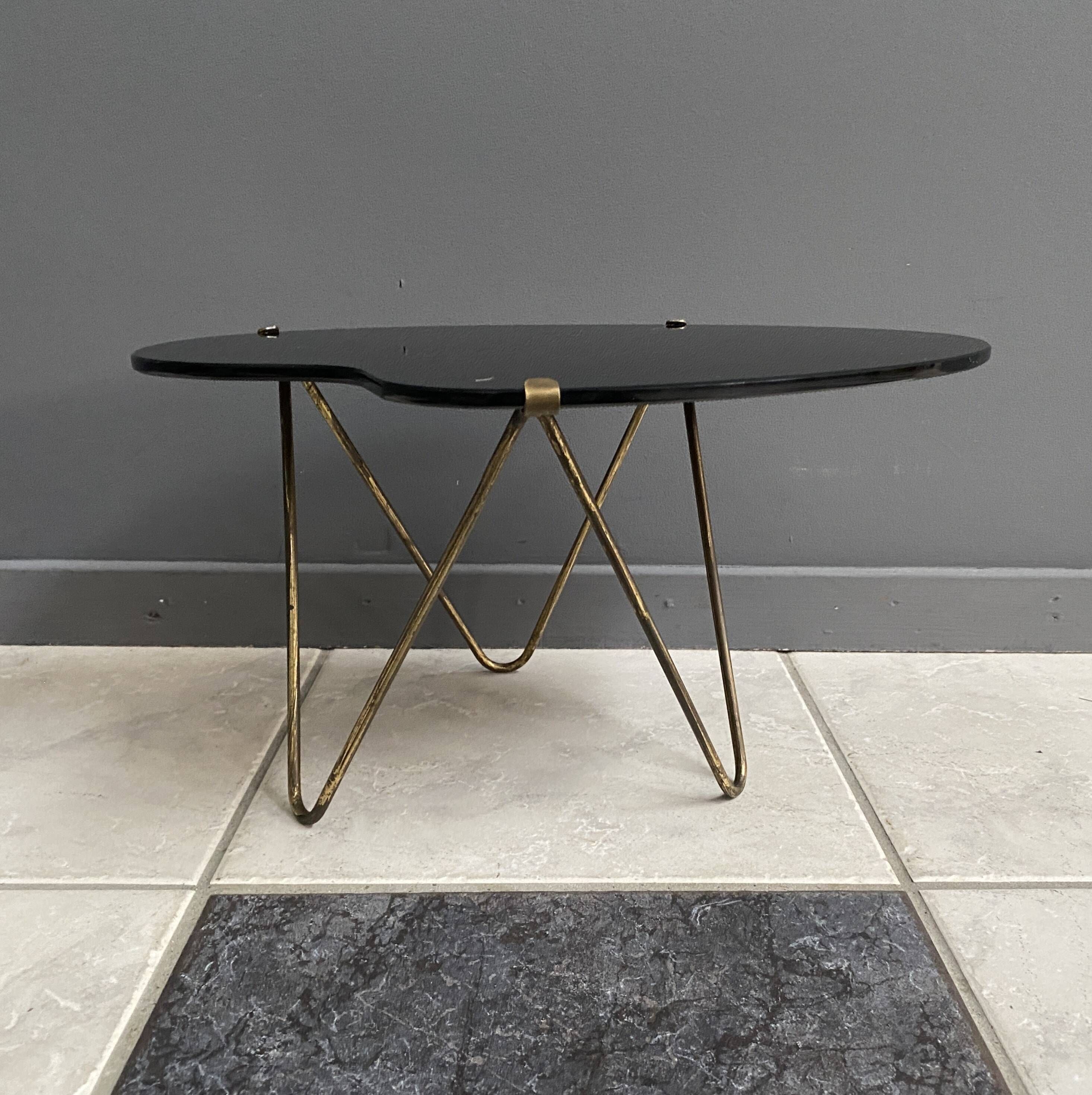 Black Glass kidney shape small side table 1960s
