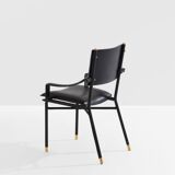 Jacques Adnet black leather brass office chair 1950