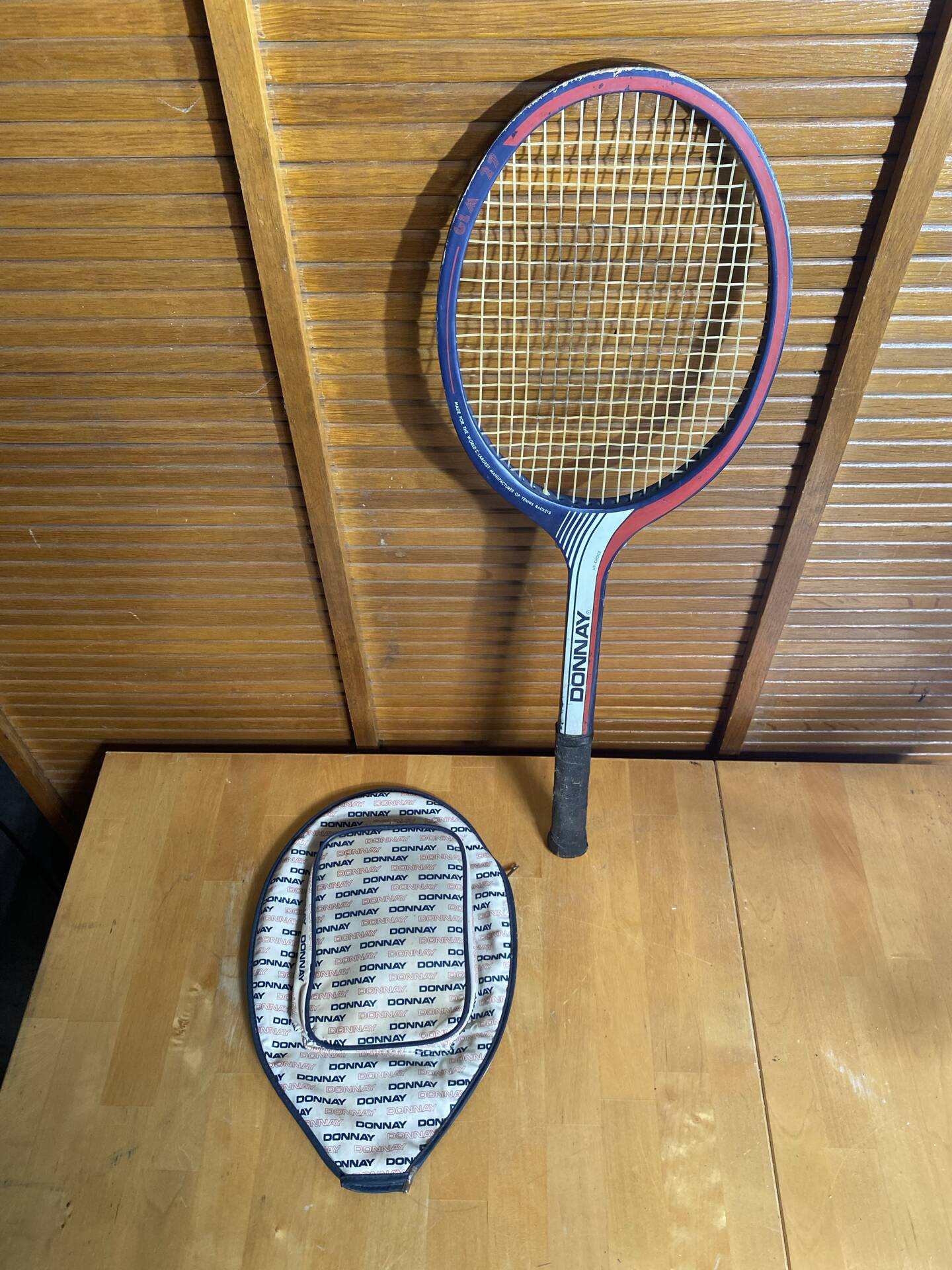 Vintage DONNAY GLM 27 Wooden Tennis Racket + Sports Cover #E2