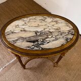 Wooden and marble pedestal table