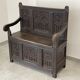 Chest bench in natural wood carved with Gothic motifs