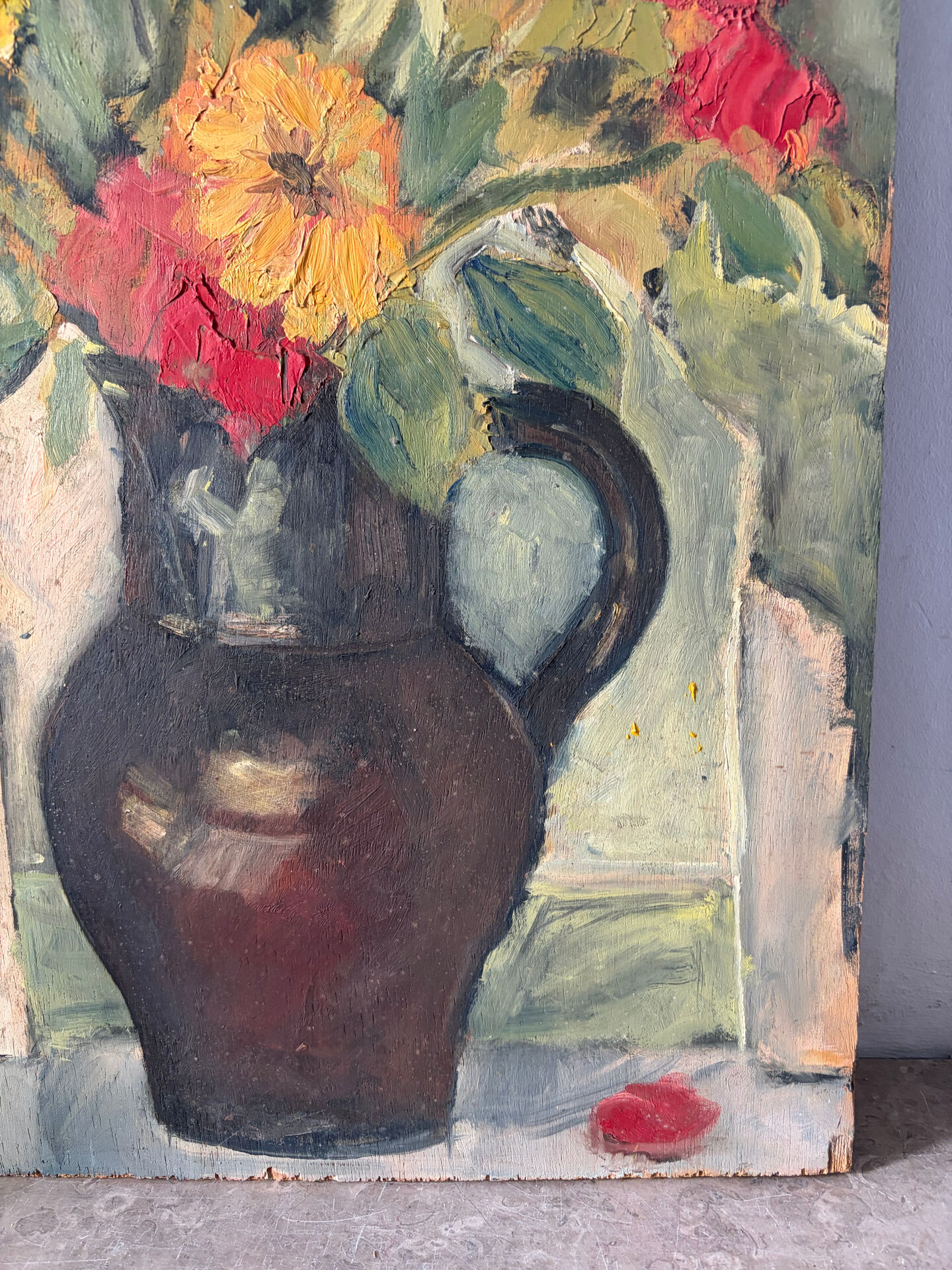 Yellow bouquet, oil on panel signed Guy de Jong.