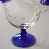 Set of 4 glass (ice cream) bowls, blue stem, Codec