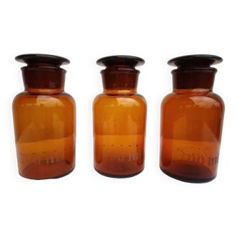 Set of 3 vintage brown pharmacy bottles