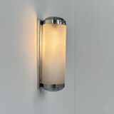 Vintage tubular Art Deco wall light, chrome metal, frosted glass, France, 1930.
