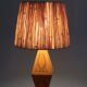Wooden "totem" lamp, raffia lampshade, 70s