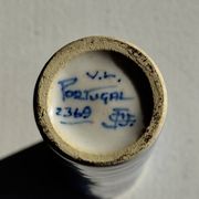 Vintage blue and white earthenware soliflore vase from Portugal.