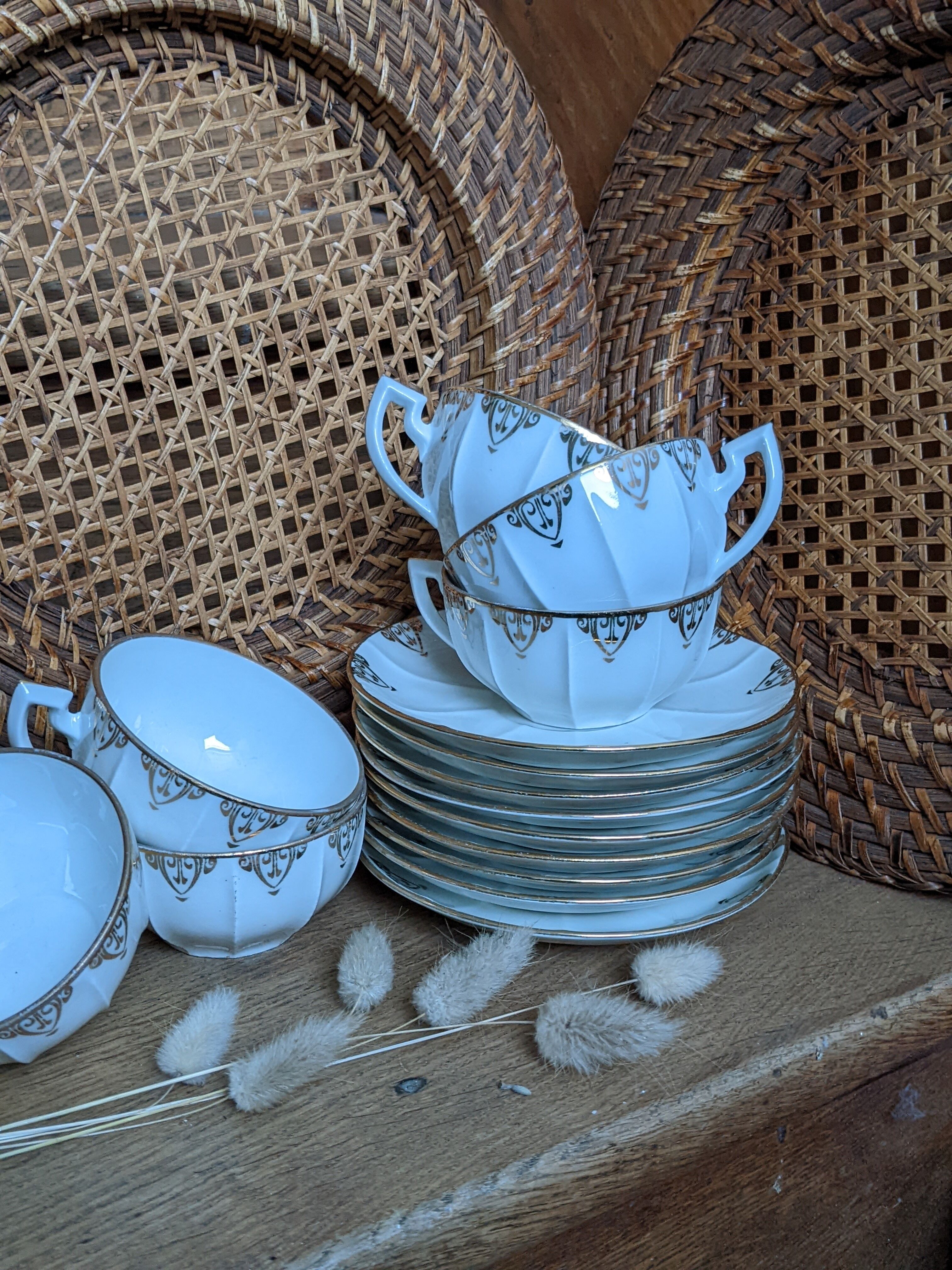 Vintage tea coffee service fine porcelain art deco gilded