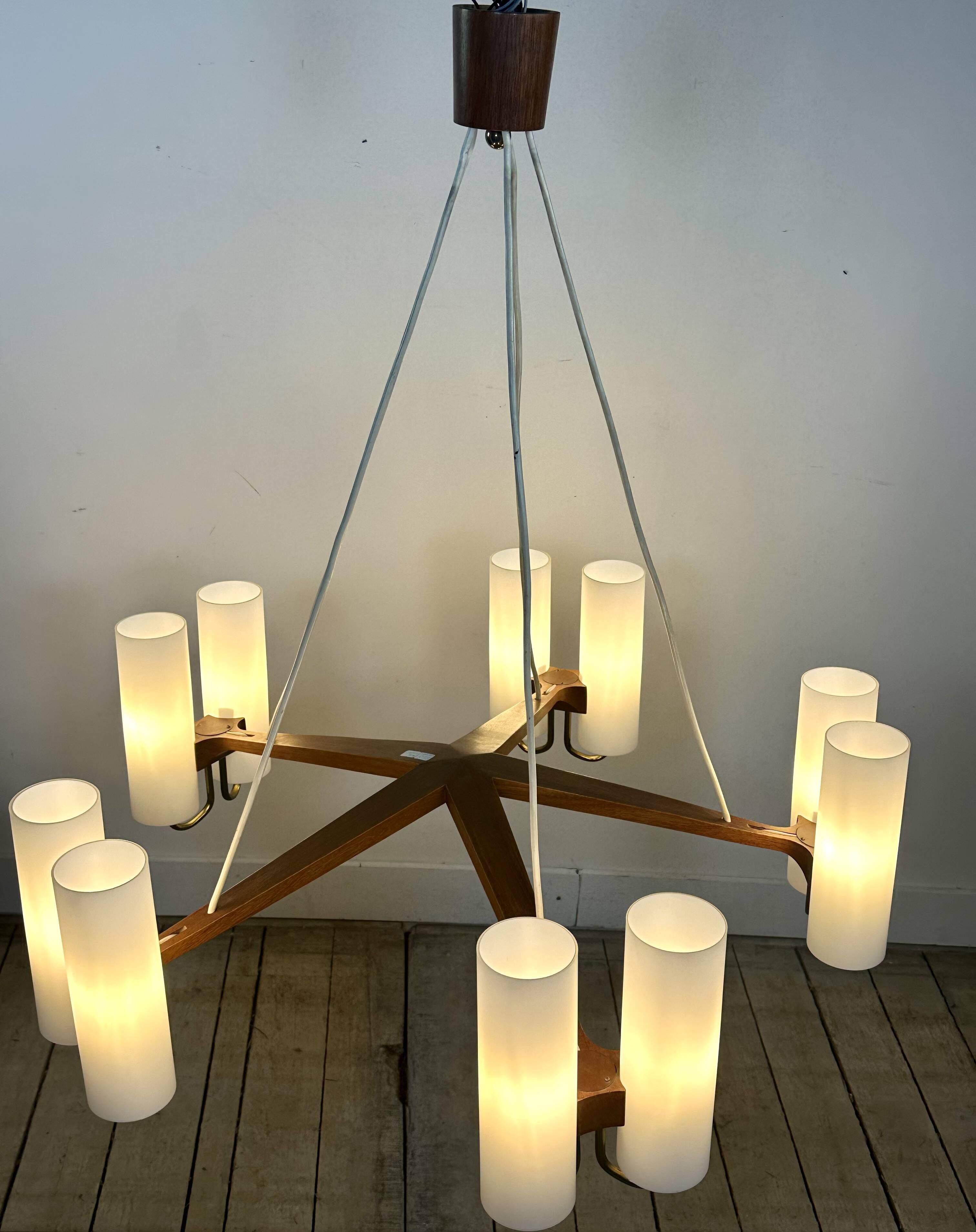 vintage Scandinavian chandelier 10 lights Östen Kristiansson for Luxus 1960s