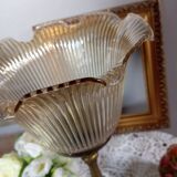 Table lamp with brass base, grooved transparent globe, vintage
