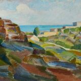 Original Swedish oil on panel – “Coastal Landscape” by Carl Deelsbo (1908–1982) – vintage & framed – 45.5 × 53.5 cm