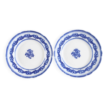Pair of English earthenware plates, leaf pattern.
