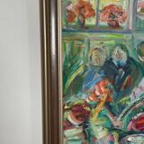 Swedish Oil on Canvas – “Interior with Figures” by Erik Lo  (1914–2004