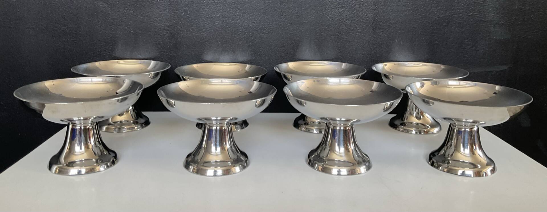 Set of 8 vintage stainless steel ice cream bowls