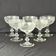 Champagne Coupes – Set of 6 Antique Hand Engraved Art Deco Stemware