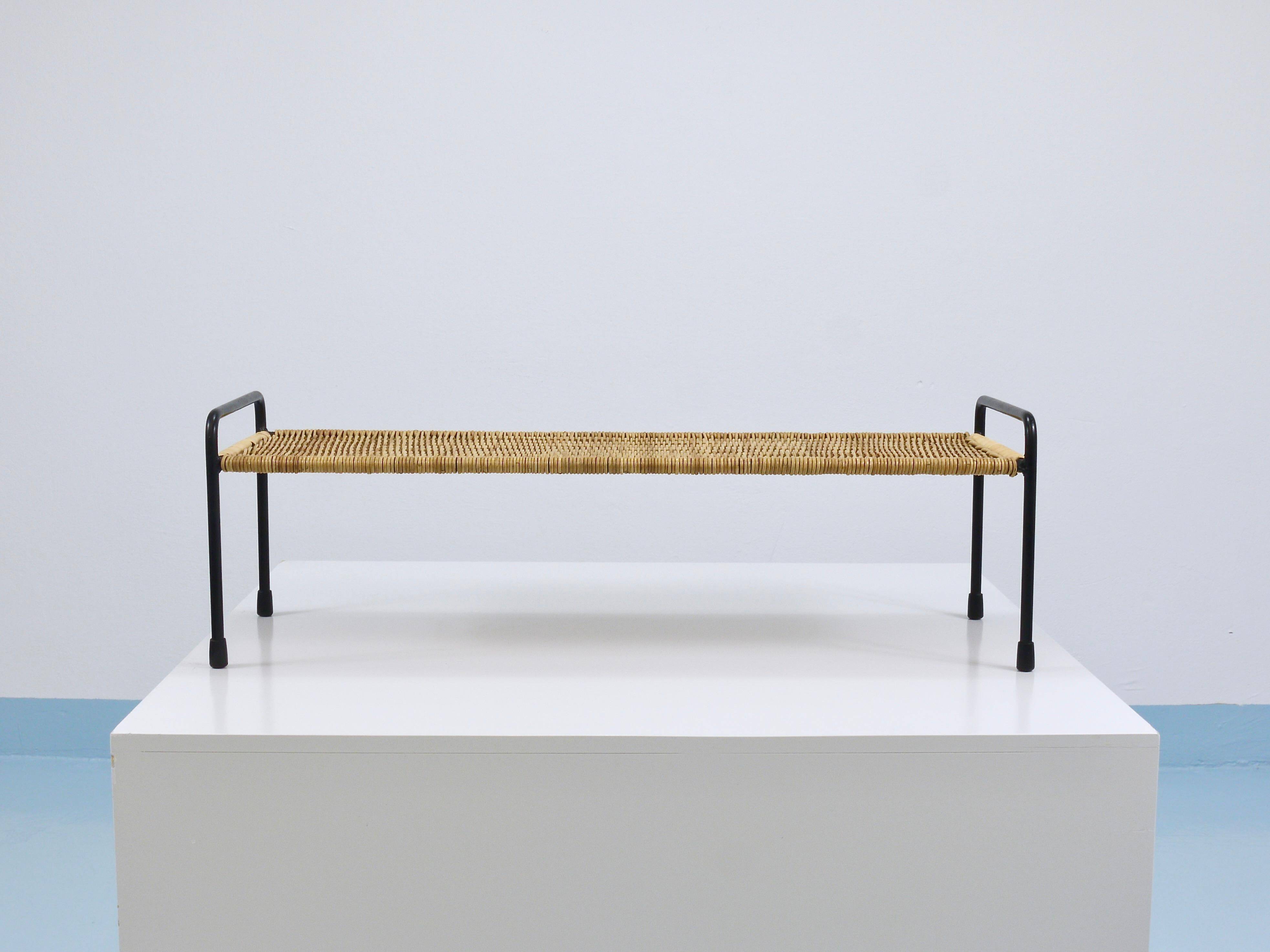Carl Aubock side table, flower bench, iron, rattan, wicker, Austria, 1950s
