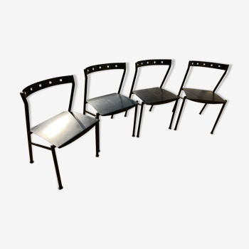 Series of 4 black iron chairs