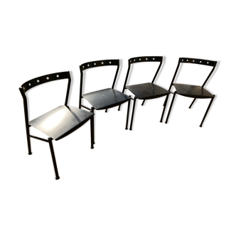 Series of 4 black iron chairs