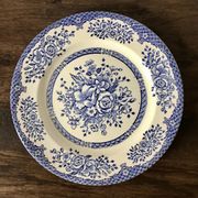 Set of 6 English flat plates, in ironstone ceramic, flower patterns