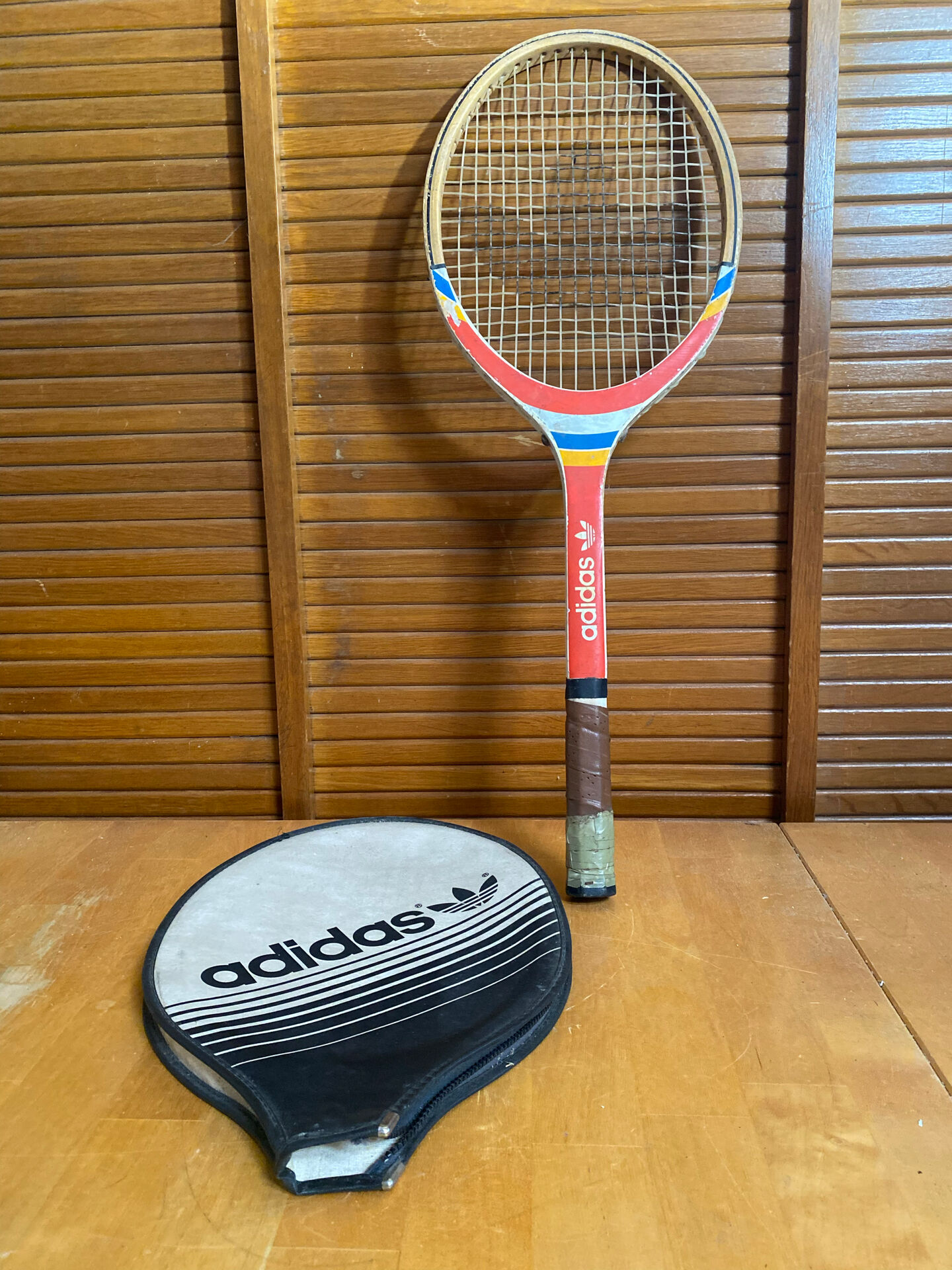 Vintage ADIDAS Cadet Wooden Tennis Racket + Sports Cover #E24