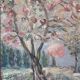Tableau peinture huile pommiers en fleurs