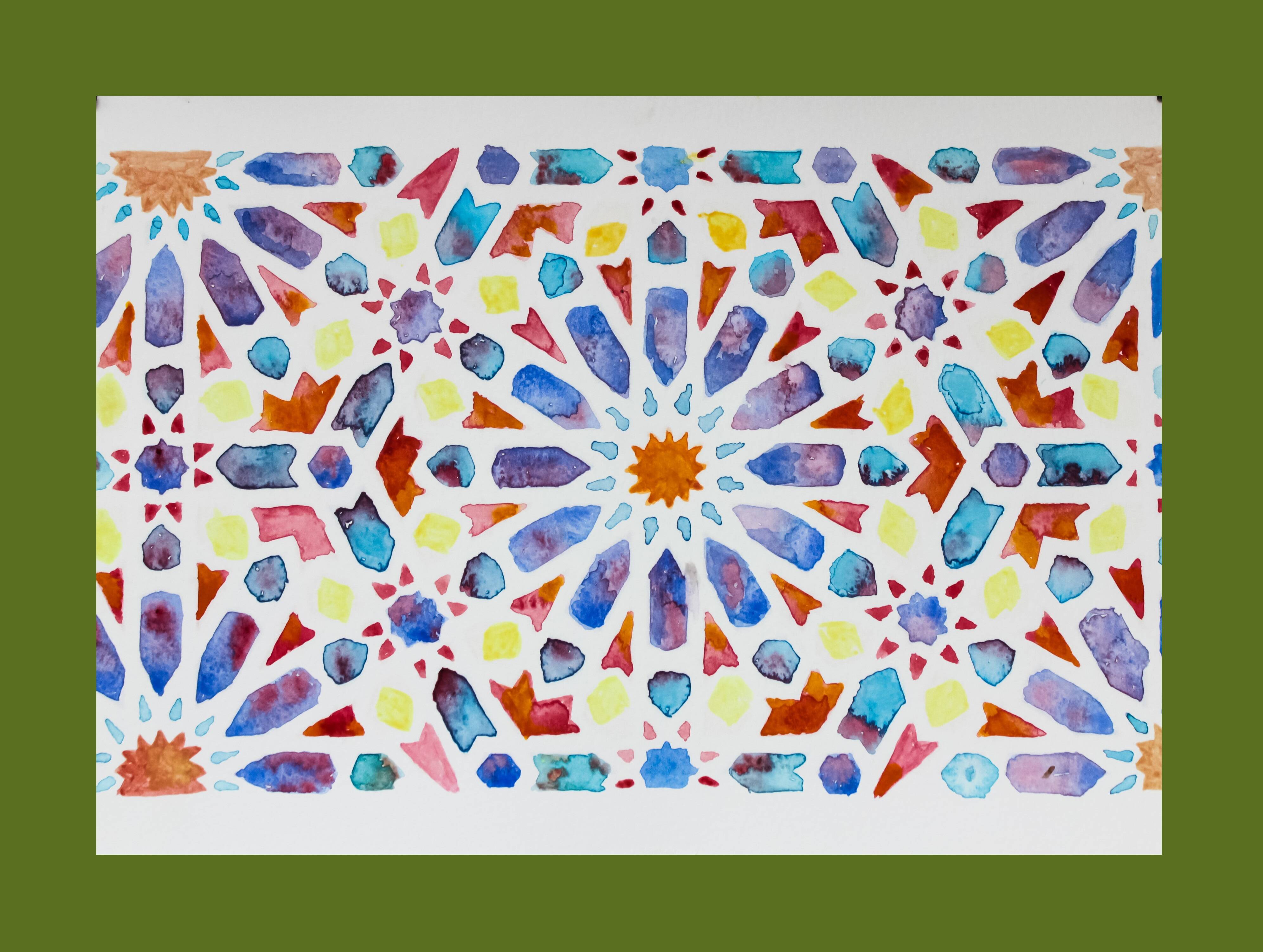 Original acuarela azulejo arabe. Arabic azulejo tile.