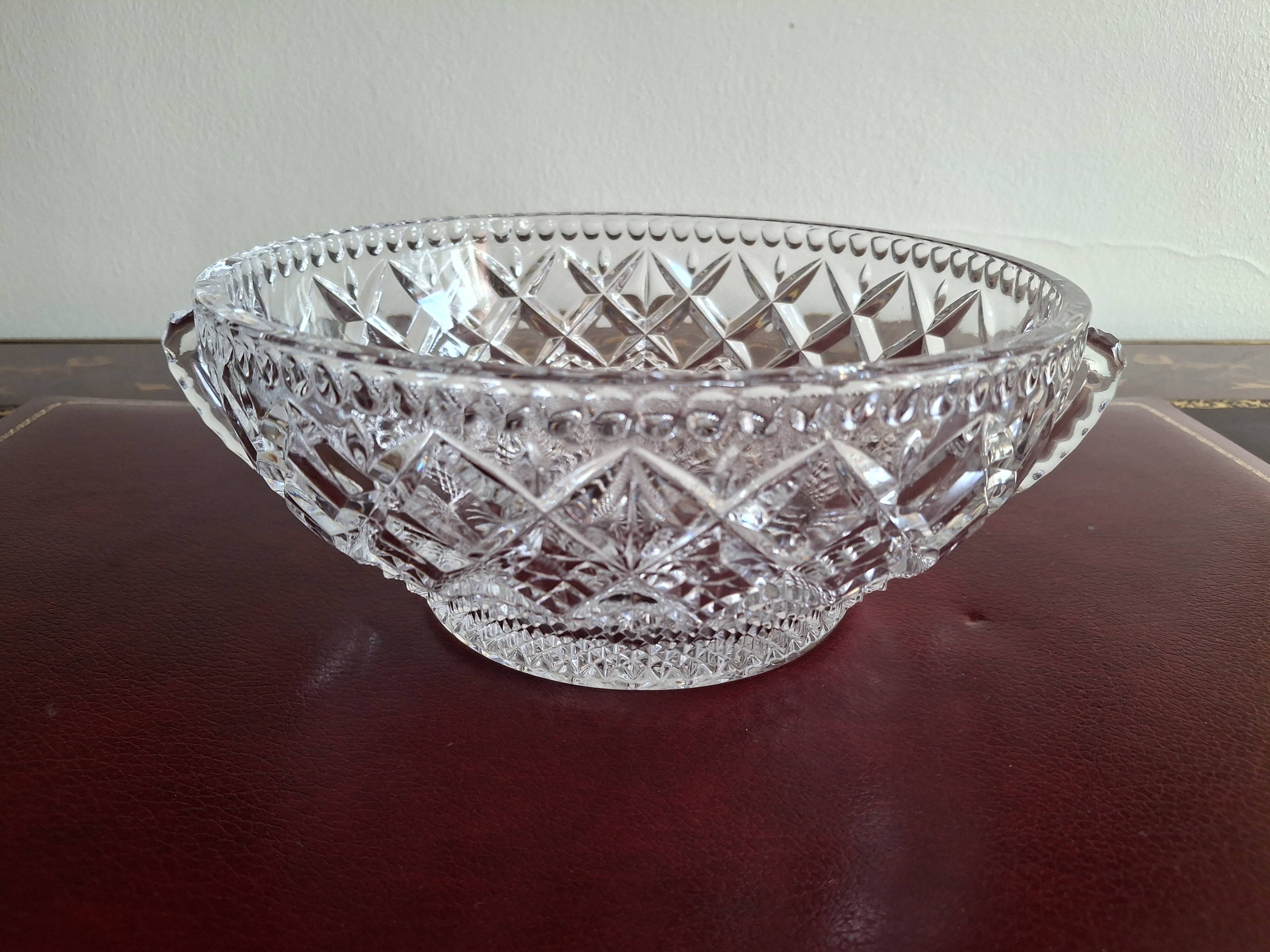 Large crystal bowl with 2 handles, diameter 23 cm, height 9.6 cm