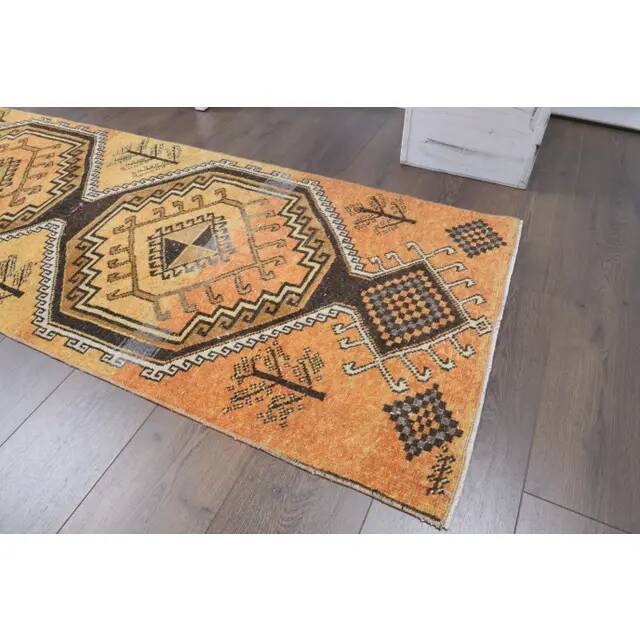 1970s Vintage Turkish Oushak Handmade Wool Runner 72x303