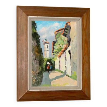 Swedish oil painting on panel "Morcote" – vintage and framed