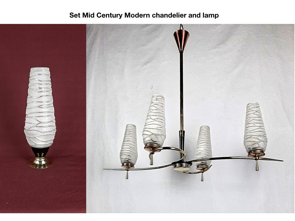Mid Century Modern chandelier and collectible vintage lamp set