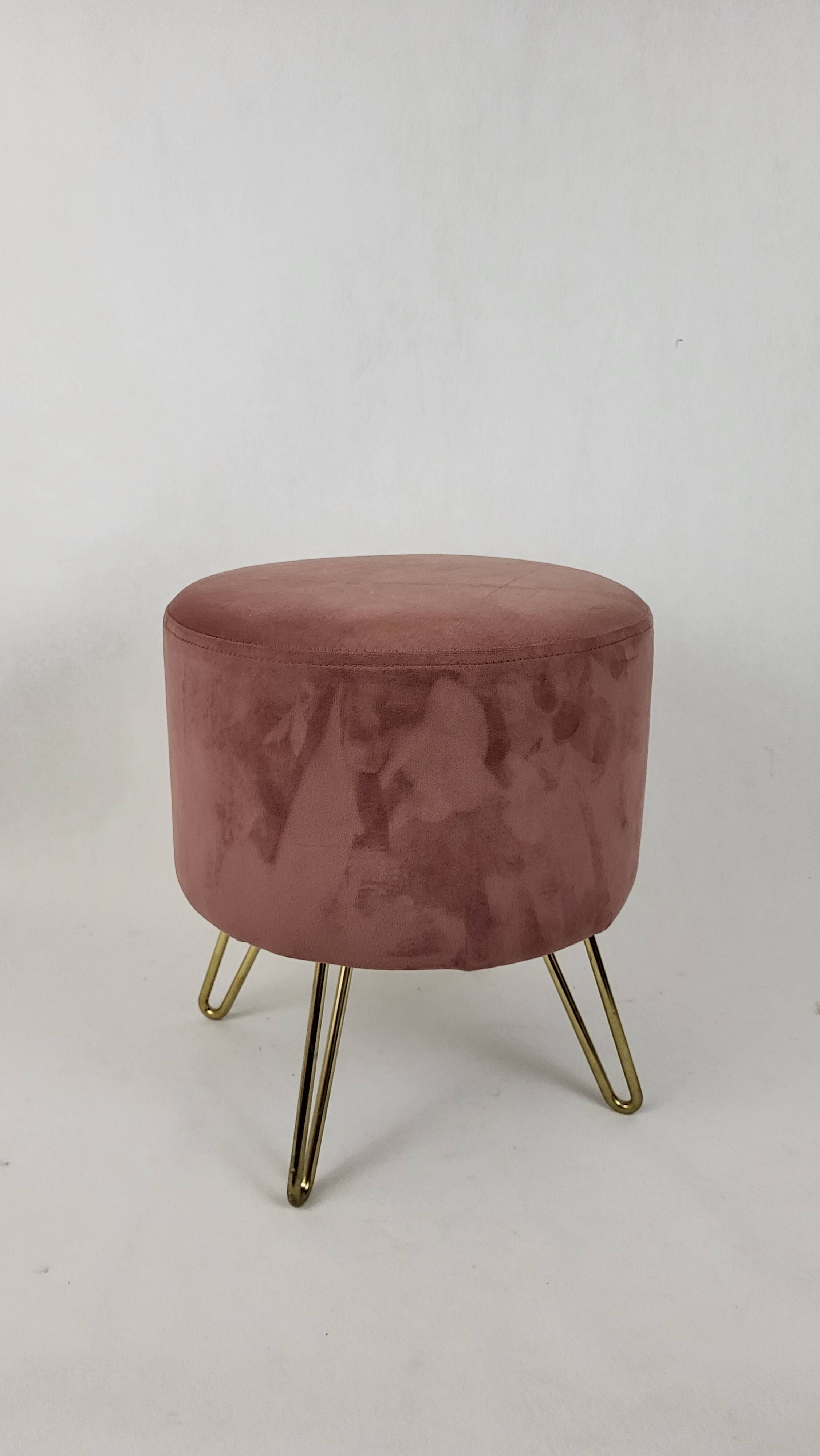 Tabouret pouf & repose pieds velours saumon