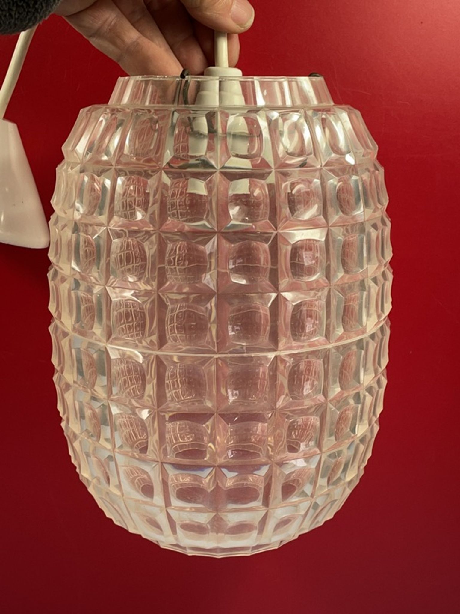 Lustre abat-jour en plexi/plastique avec effet optique géomértrique vintage