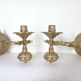 Former pair of gilded bronze candlesticks for boat around 1940