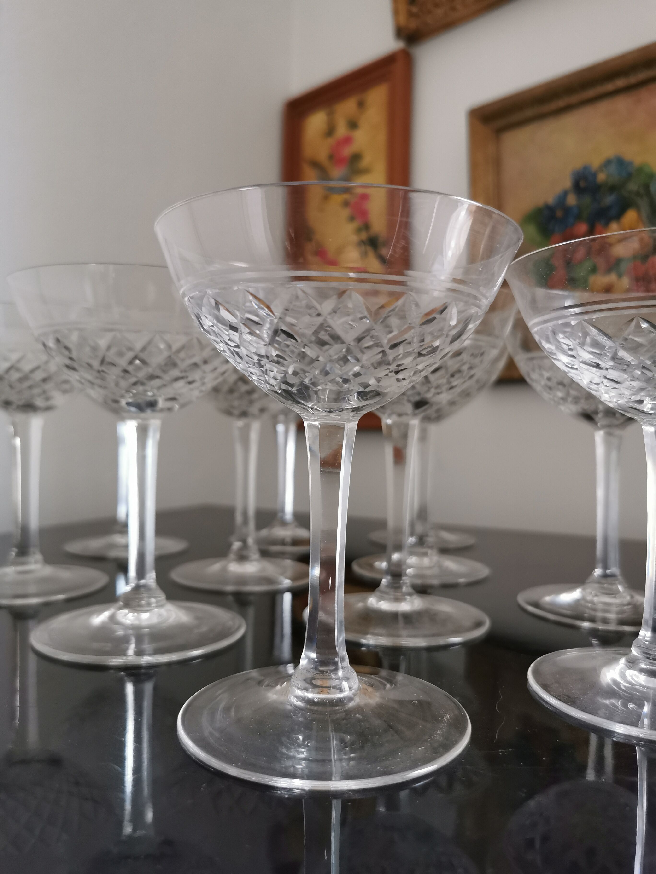 12 coupes cristal gravé vintage
