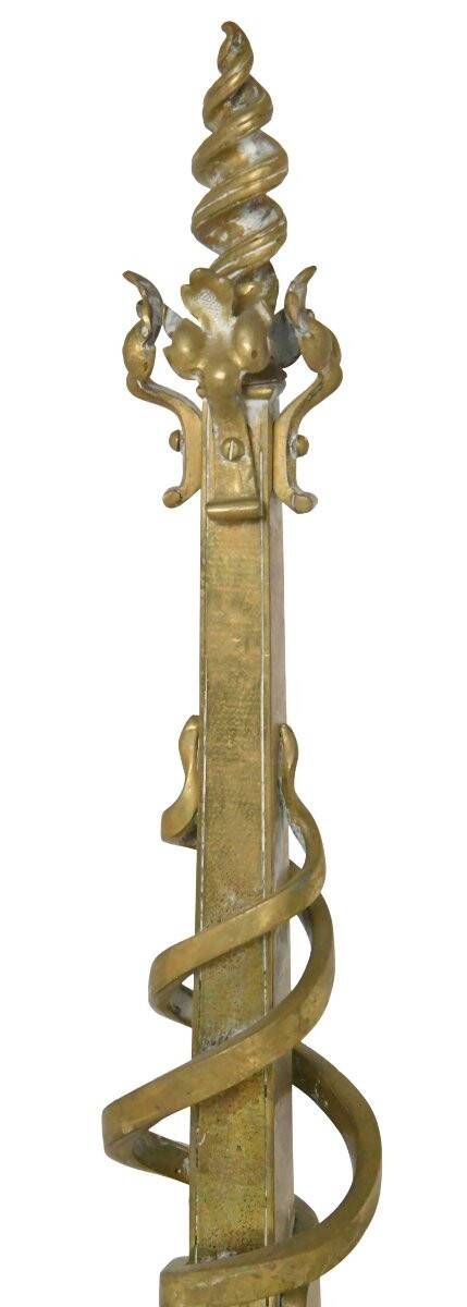 Pair of gilded bronze andirons decorated with serpents.