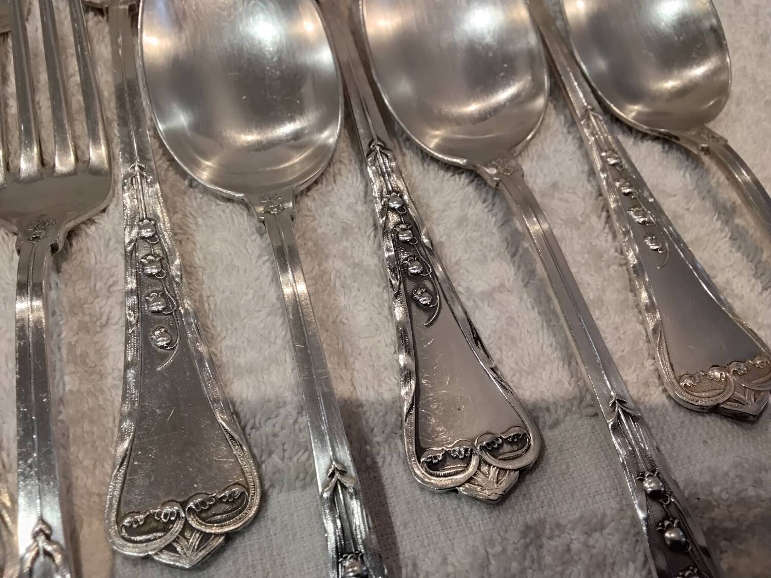 6 silver cutlery sets, 800 Swiss silversmith Jezler, Lily of the Valley model