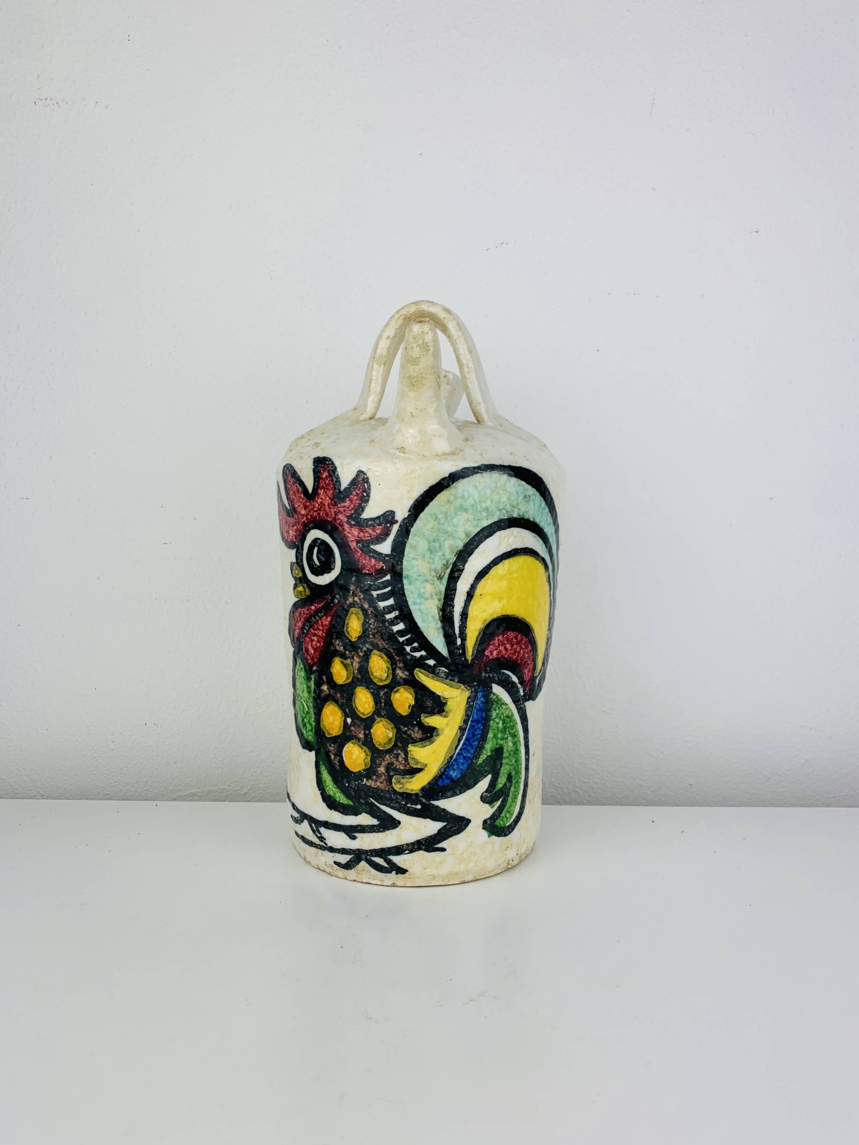 Ceramic pitcher jug by Pablo Sanguino, rooster, 1960s