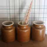 A set of 3 vintage glazed stoneware vases for indoor use.