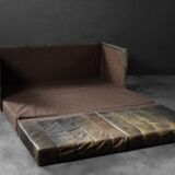 Vintage Mid-Century Modern German Brutalist 2-Seater Brown Leather Bed Sofa